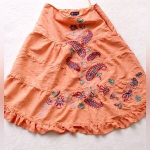Vintage Carole Little Silk Skirt Peach Beaded Embroidered Paisley Boho Size 4